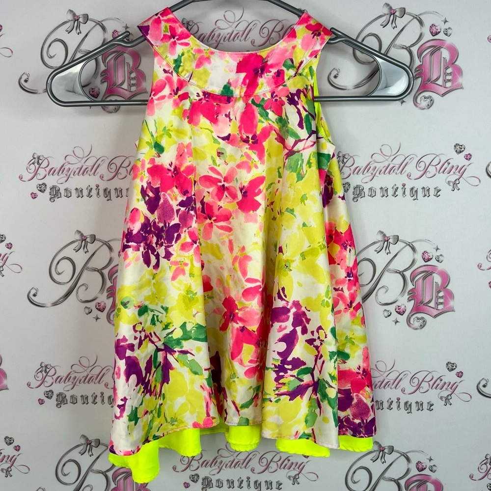 Cherokee dress neon bright flowers Floral Kids Dress - Pink, Yellow, Green